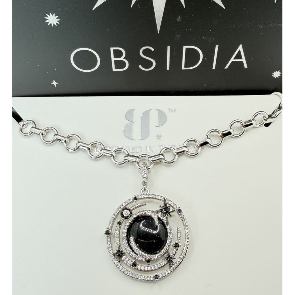 Bomb Party Obsidia NK78961 Midnight Galaxy Glam Necklace Rhodium Hematite